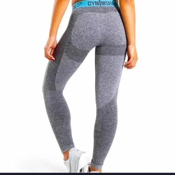 Gymshark Pants - GYMSHARK FLEX GYM LEGGINGS LONG SEAMLESS STRETCH CHARCOAL GRAY& BLUE SIZE XS NWT